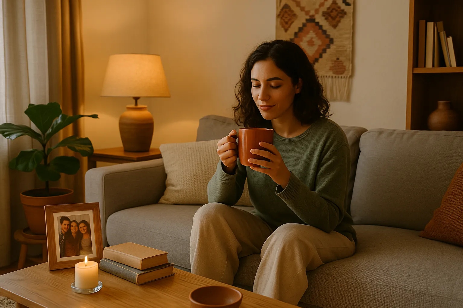 Expat relaxing with personal items abroad