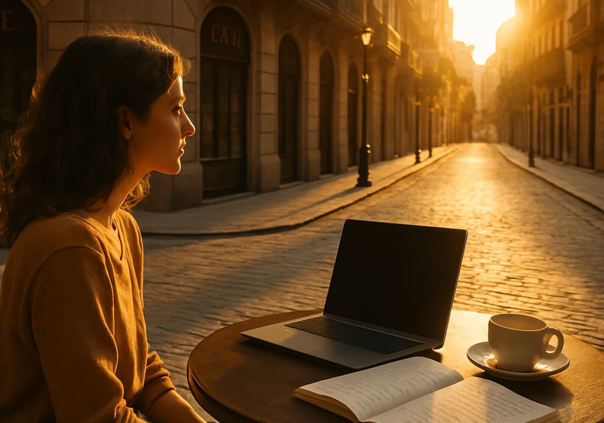 Young woman rethinking her lifestyle at a cafe